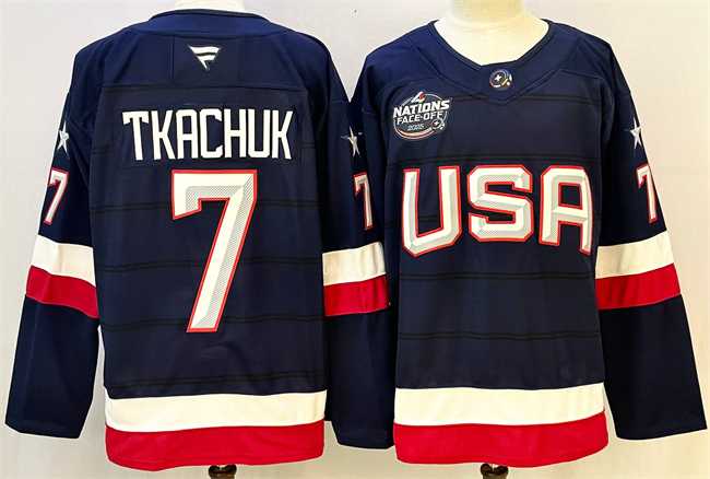 Men%27s USA #7 Keith Tkachuk Navy 2025 4 Nations Face-Off Stitched Jersey